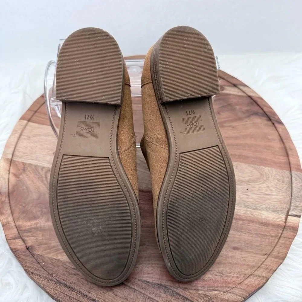 TOMS Deia Tan Suede Slip On Ankle Booties Womens 7.5 Low Stacked Heel 10014594